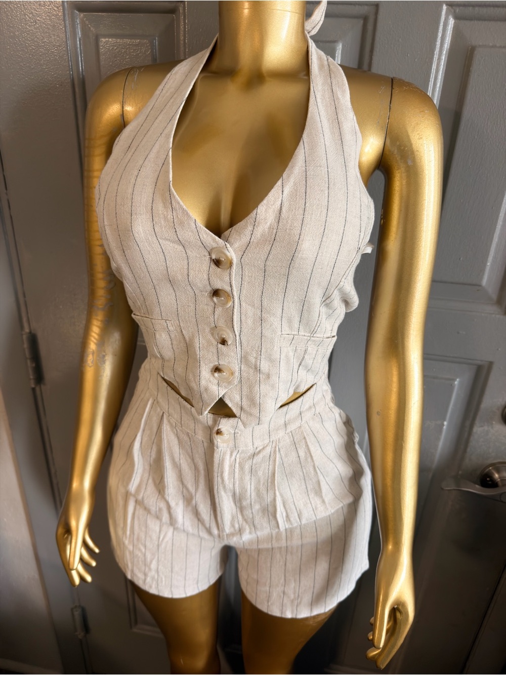 JULIA by Lovely Cream Striped Halter Top - Picture 6 of 7